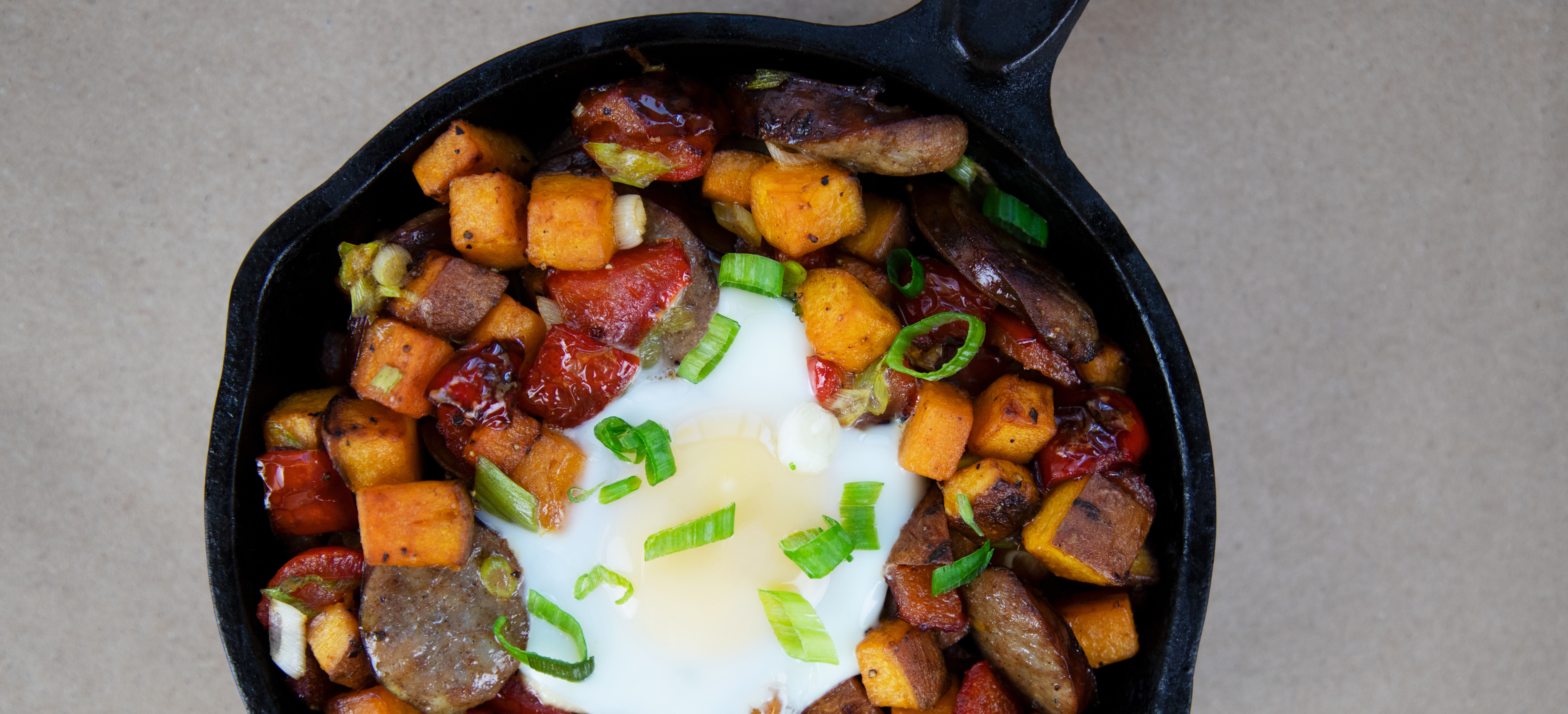 Looking down at skillet