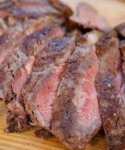 Miesfeld's reverse sear steak cut in strips